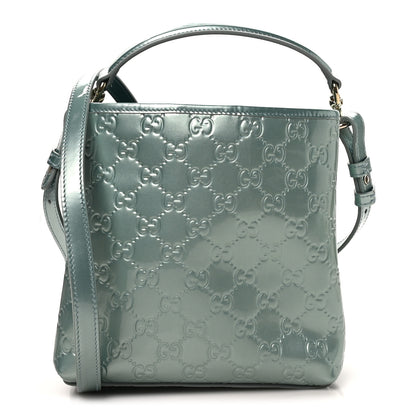 Gucci Patent GG Emblem Small Bucket Bag Light Blue 1 of 9
