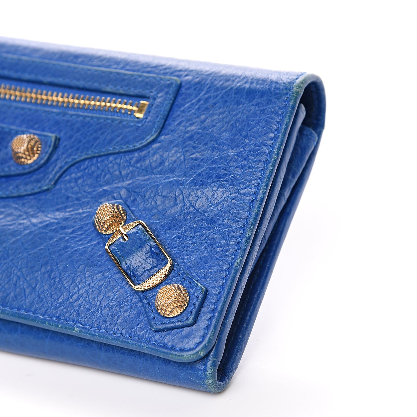 Agneau Giant 12 Gold Hardware Money Wallet Bleu Lazuli