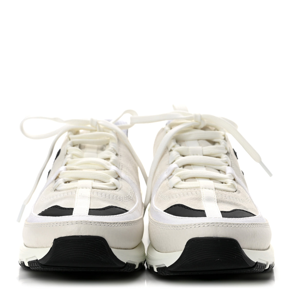 Chanel Suede Calfskin Grosgrain Womens CC Sneakers 38 White Black 3 of 10