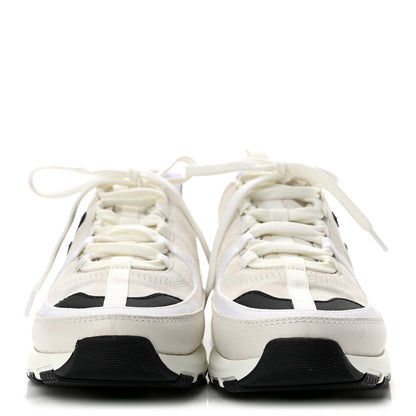 Chanel Suede Calfskin Grosgrain Womens CC Sneakers 38 White Black 3 of 10