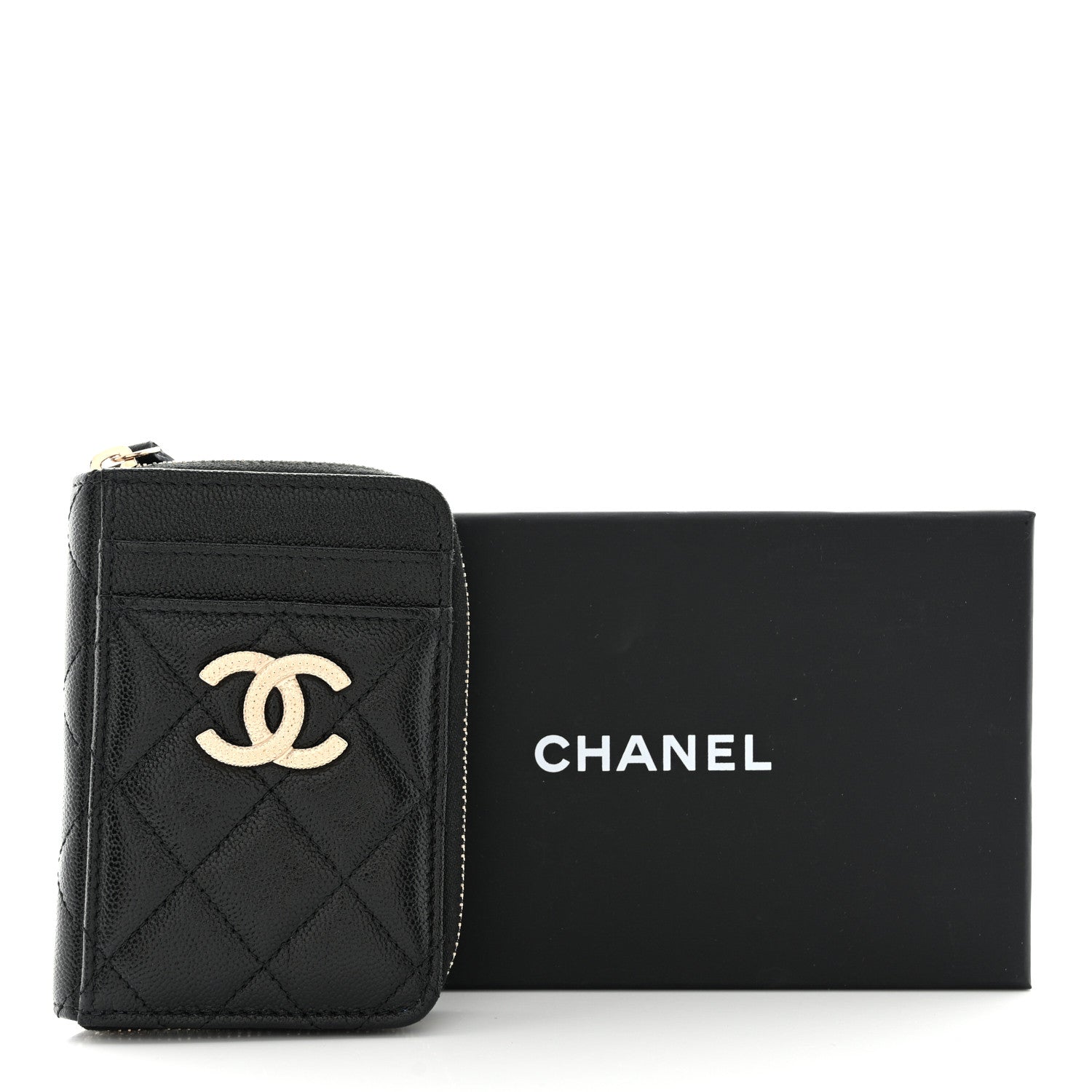 Chanel Caviar Quilted Studded CC Zip Card Holder Black 8 of 8