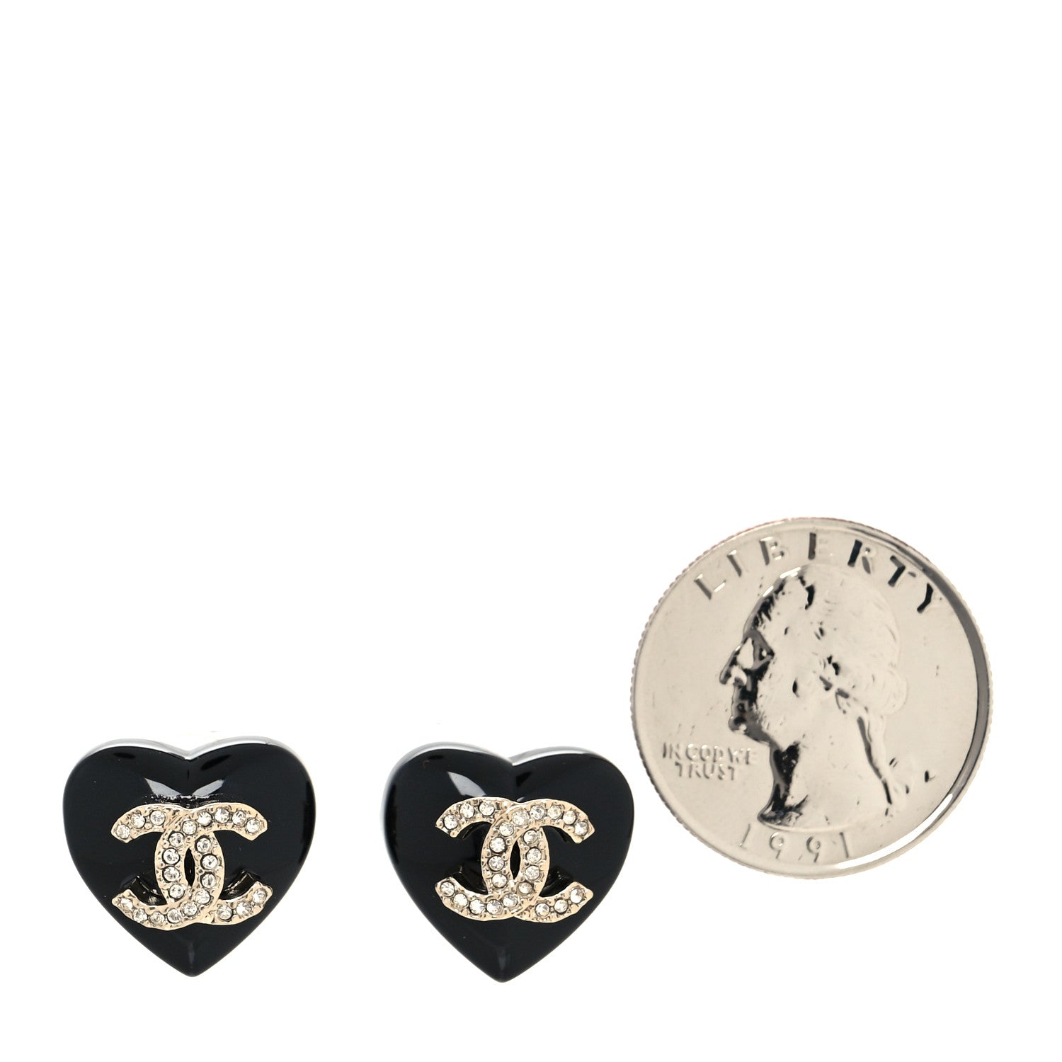 Chanel Resin Crystal CC Heart Earrings Black Gold 2 of 4