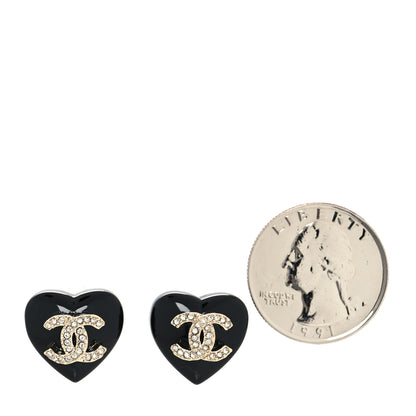 Chanel Resin Crystal CC Heart Earrings Black Gold 2 of 4