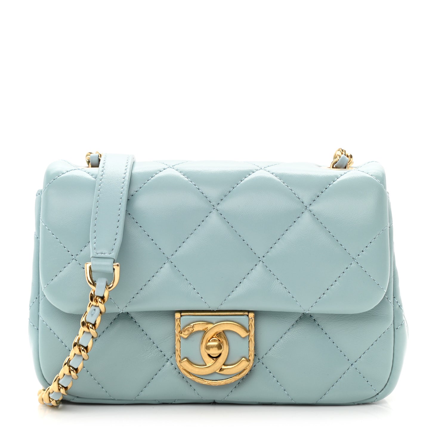 Lambskin Quilted Mini Flap Light Blue