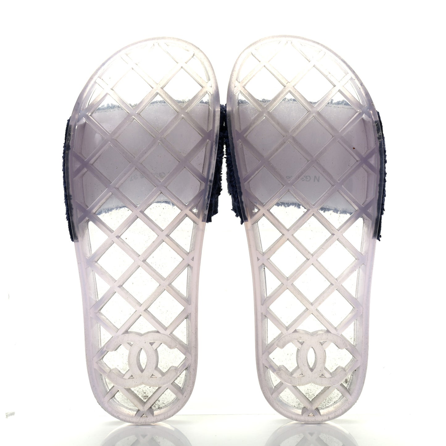 PVC Transparent Fabric CC Flat Slide Sandals 37 Navy