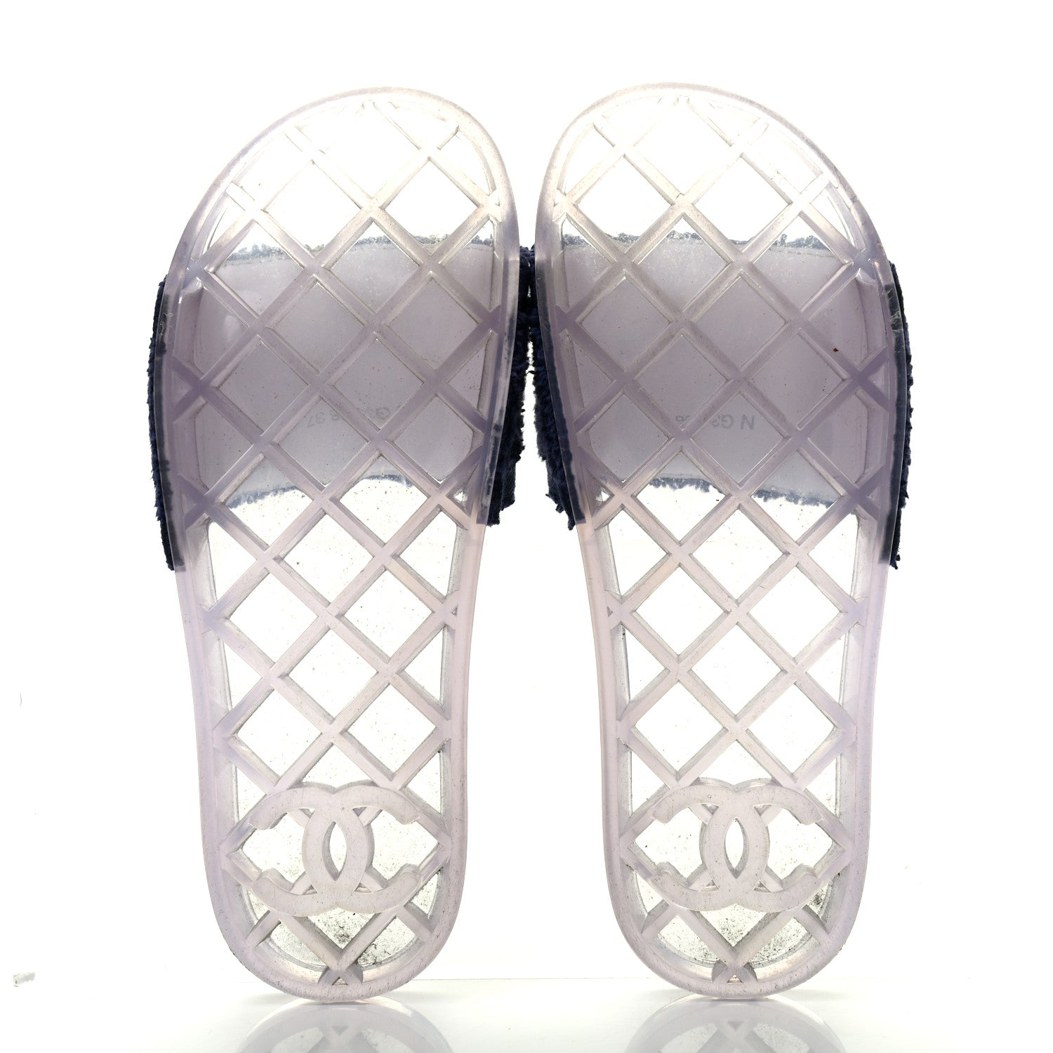 Chanel PVC Transparent Fabric CC Flat Slide Sandals 37 Navy 5 of 8
