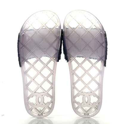Chanel PVC Transparent Fabric CC Flat Slide Sandals 37 Navy 5 of 8