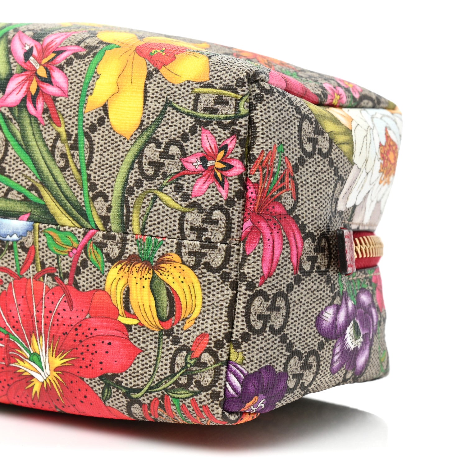 Gucci Soft GG Supreme Monogram Flora Calfskin Medium Ophidia Cosmetic Case Beige Ebony Multicolor Rosso 7 of 8