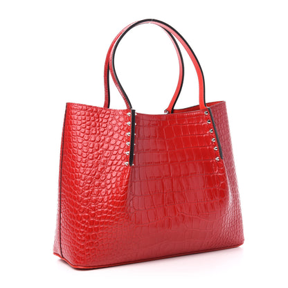 Christian Louboutin Crocodile Embossed Calfskin Spiked Small Cabarock Shopper Tote Red 3 of 9
