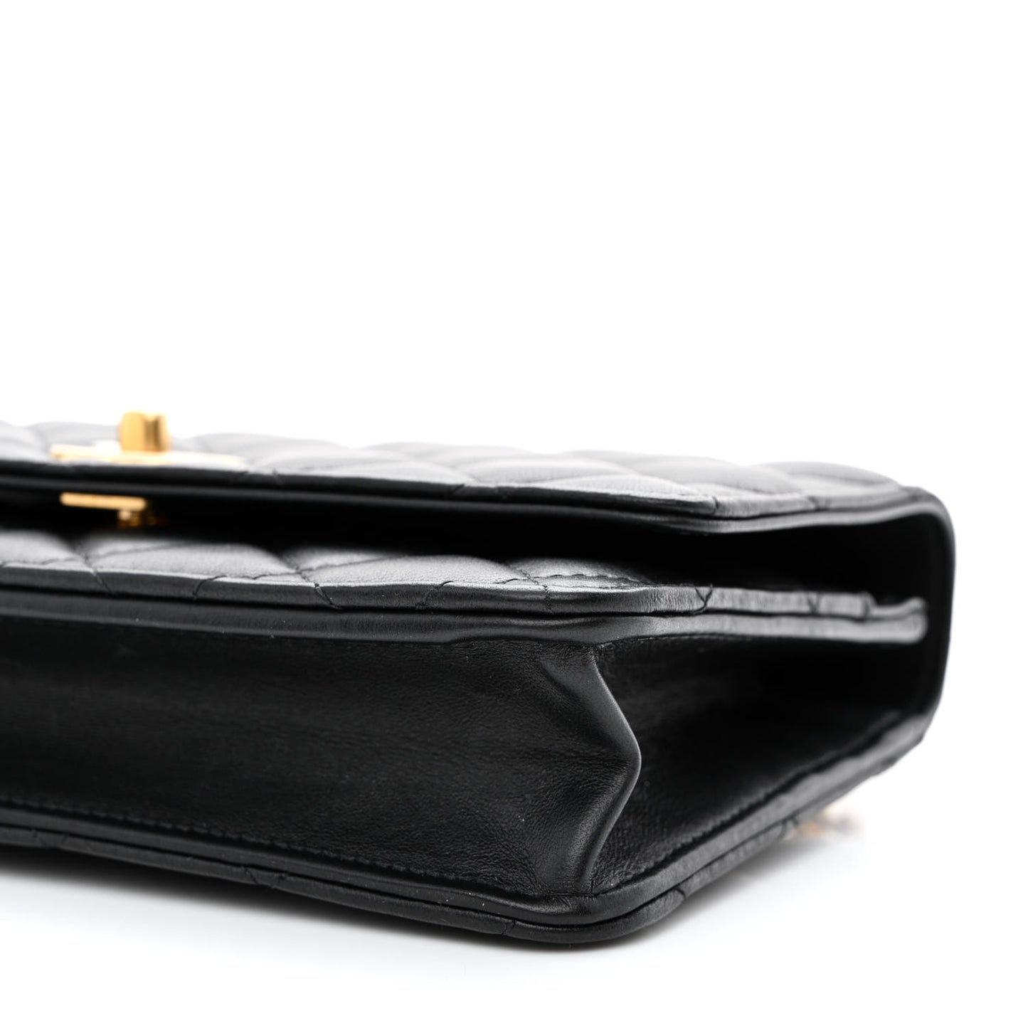 Lambskin Quilted Sweet Camellia Wallet on Chain WOC Black