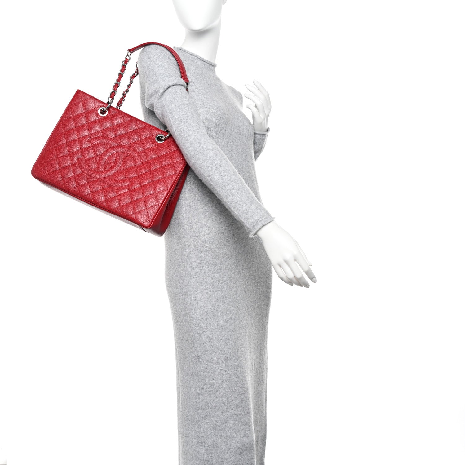 Chanel Caviar Quilted Grand Shopping Tote GST Red 2 of 10