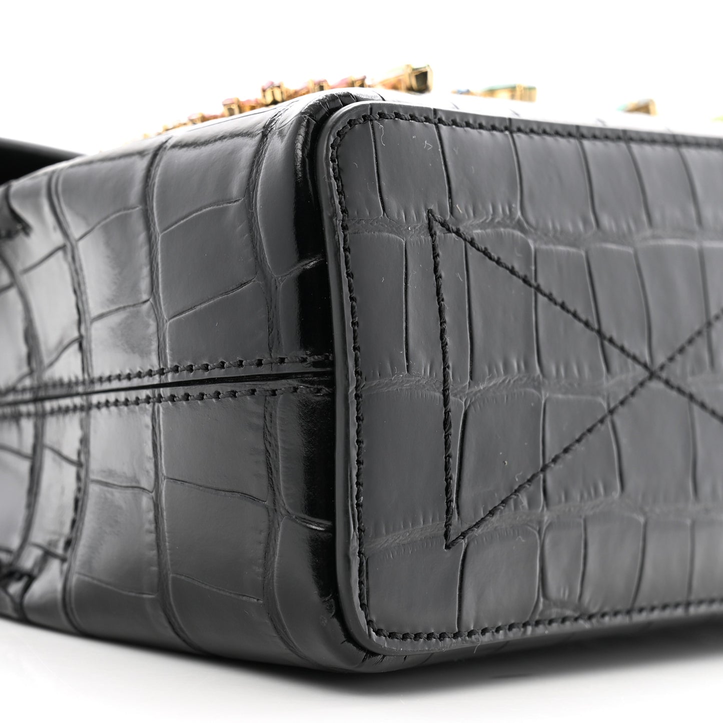 Calfskin Crocodile Embossed Embellished Micro Seaton Black Multicolor