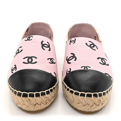 Chanel Lambskin Printed Coco Beach Espadrilles 36 Light Pink Black 3 of 12