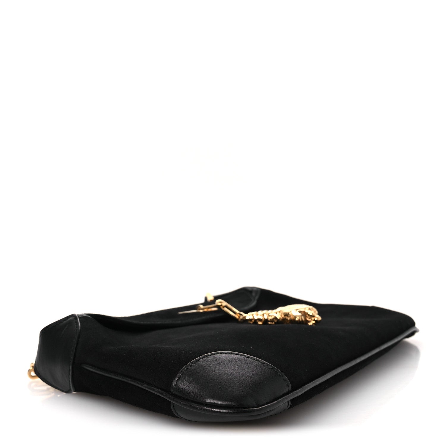 Gucci Suede Tiger Head Shoulder Bag Black 4 of 11