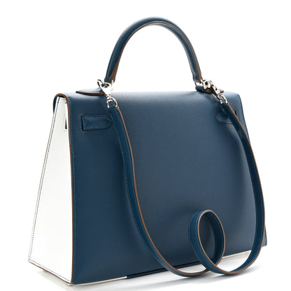 Hermes Epsom Kelly Flag Sellier 32 Bleu Thalassa White 3 of 18