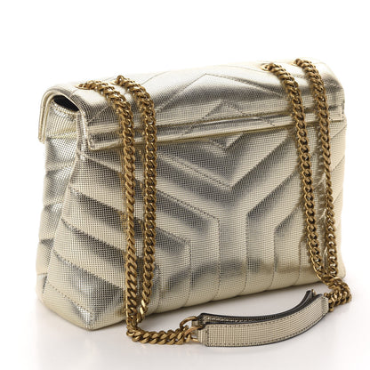 Saint Laurent Metallic Calfskin Y Quilted Small Loulou Monogram Chain Satchel Platino 3 of 10