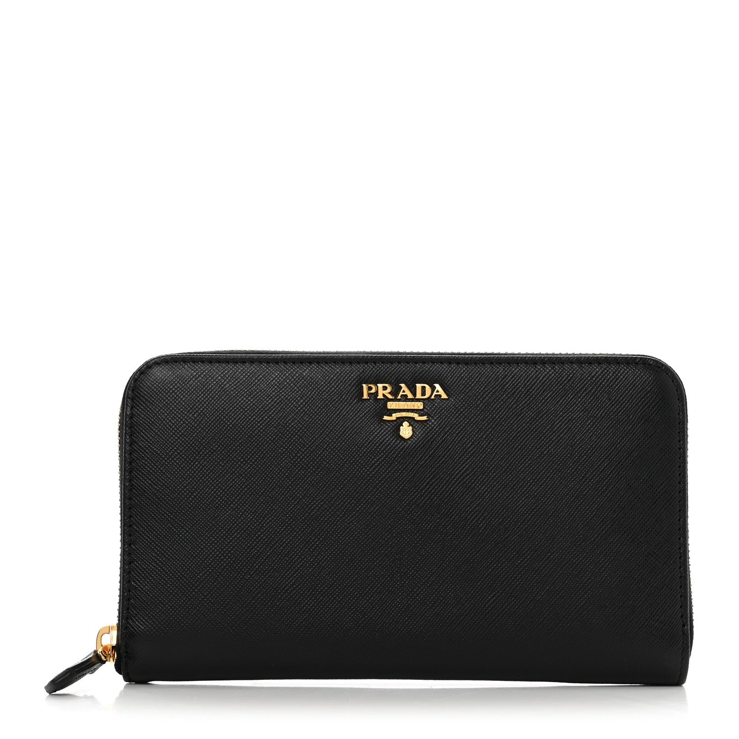 Prada Saffiano Metal Large Zip Around Travel Wallet Black 1 of 7