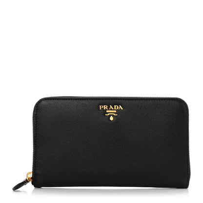 Prada Saffiano Metal Large Zip Around Travel Wallet Black 1 of 7