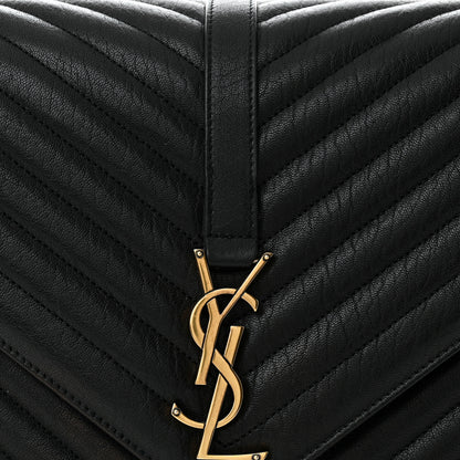 Saint Laurent Sheepskin Matelasse Chevron Monogram Large College Satchel Black 9 of 13