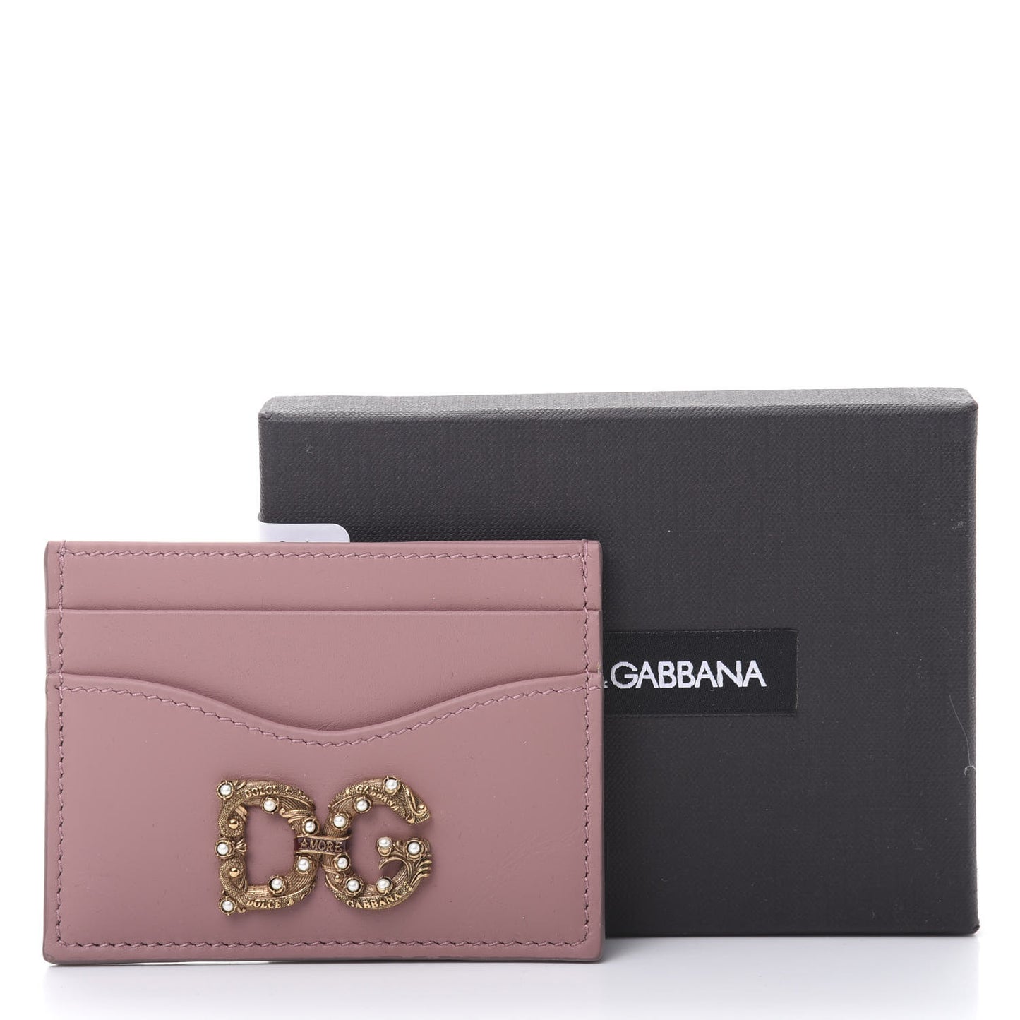 Vitello Morbido Pearl Logo Card Holder Rosa Polvere