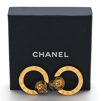Chanel Metal Paris Button Hoop Earrings Gold 4 of 4