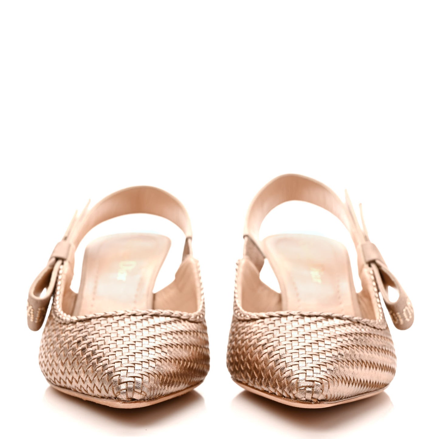 Laminated Calfskin Ribbon Crystal Woven J'Adior Slingback 65mm Pumps 36.5 Copper