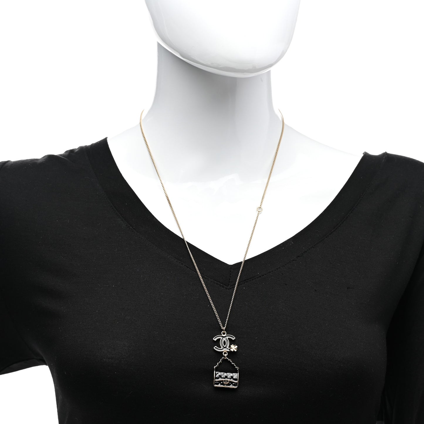 Enamel Charming Chic Classic Flap CC Charm Necklace Black