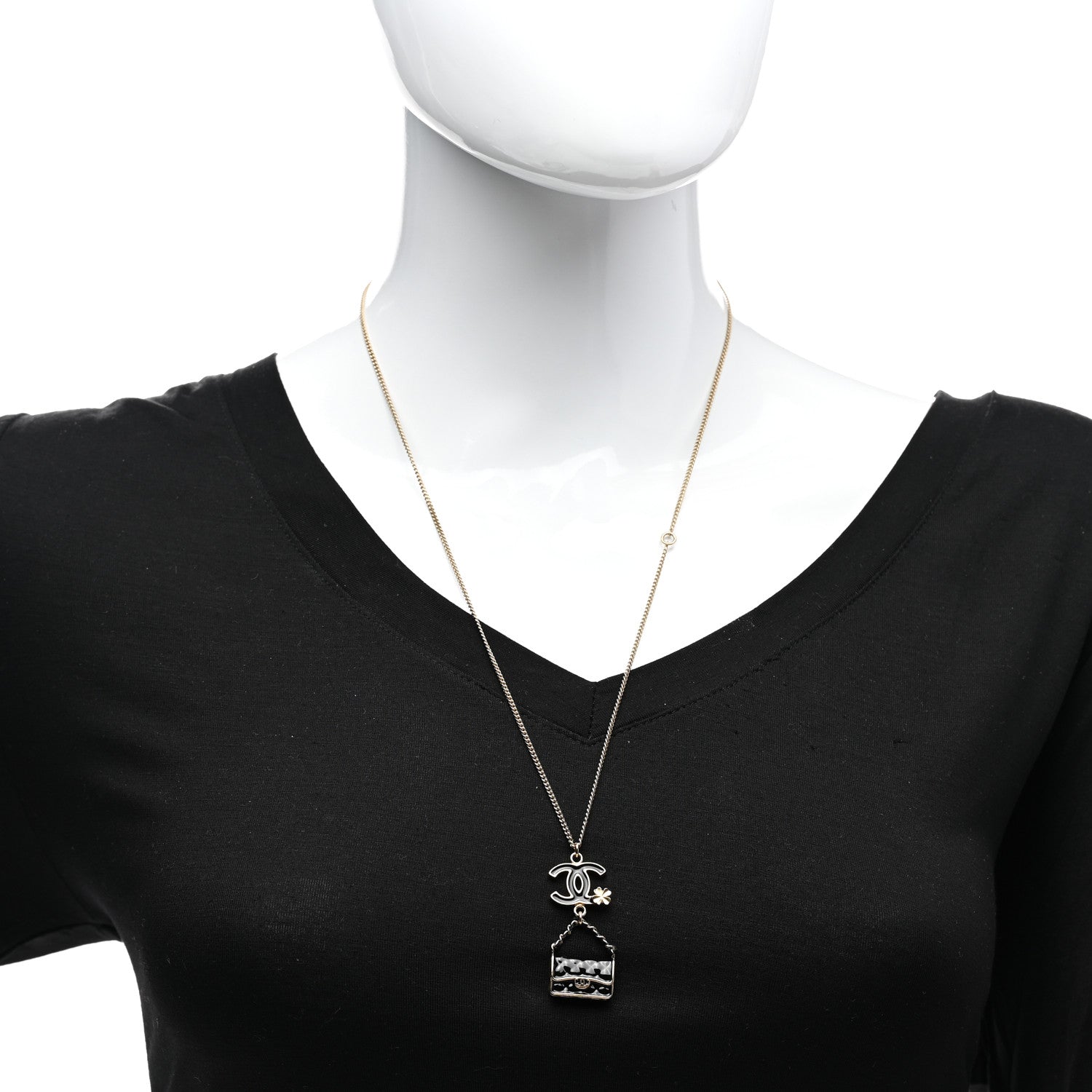 Chanel Enamel Charming Chic Classic Flap CC Charm Necklace Black 2 of 5