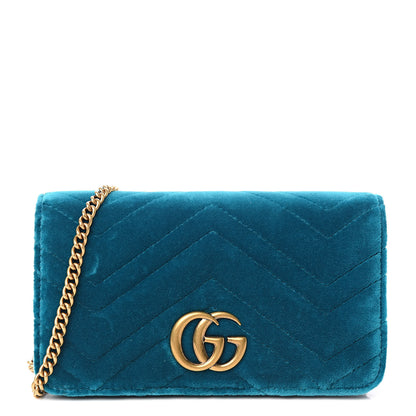 Gucci Velvet Matelasse GG Marmont Mini Bag Pavone Cyan 1 of 10