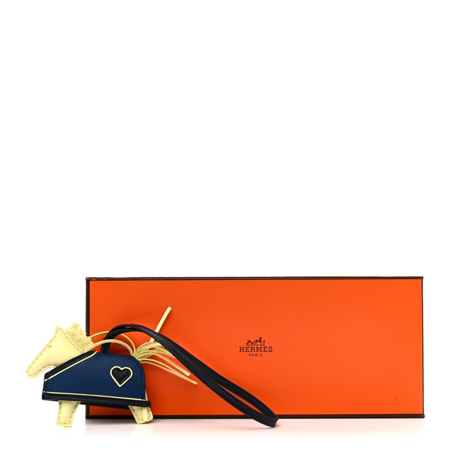 Hermes Milo Lambskin Grigri Rodeo Robeo Coeur Bag Charm PM Jaune Milton Bleu Nuit Bleu Tie 5 of 5