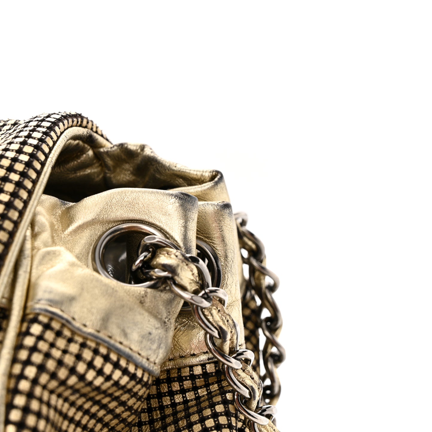 Metallic Lambskin Perforated Hollywood Accordion Flap Bag Gold