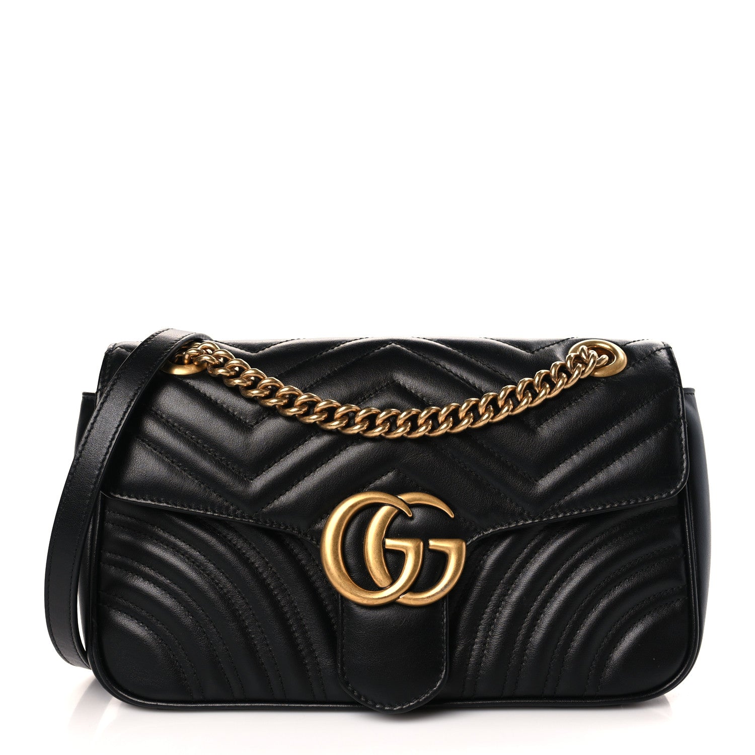 Gucci Calfskin Matelasse Small GG Marmont Shoulder Bag Black 1 of 9