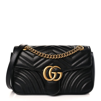 Gucci Calfskin Matelasse Small GG Marmont Shoulder Bag Black 1 of 9