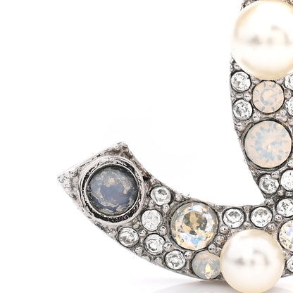 Chanel Pearl Crystal CC Mini Brooch Silver 6 of 7