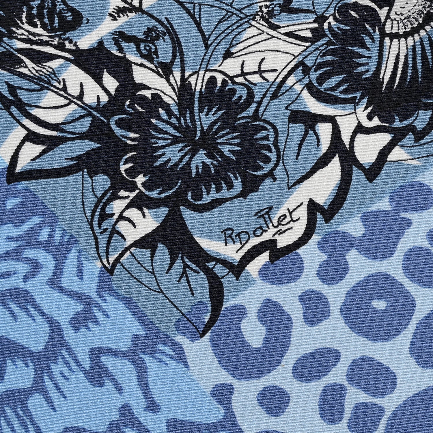 Hermes Silk Jungle Love Tampon Scarf 70 Bleu Jean White 6 of 6