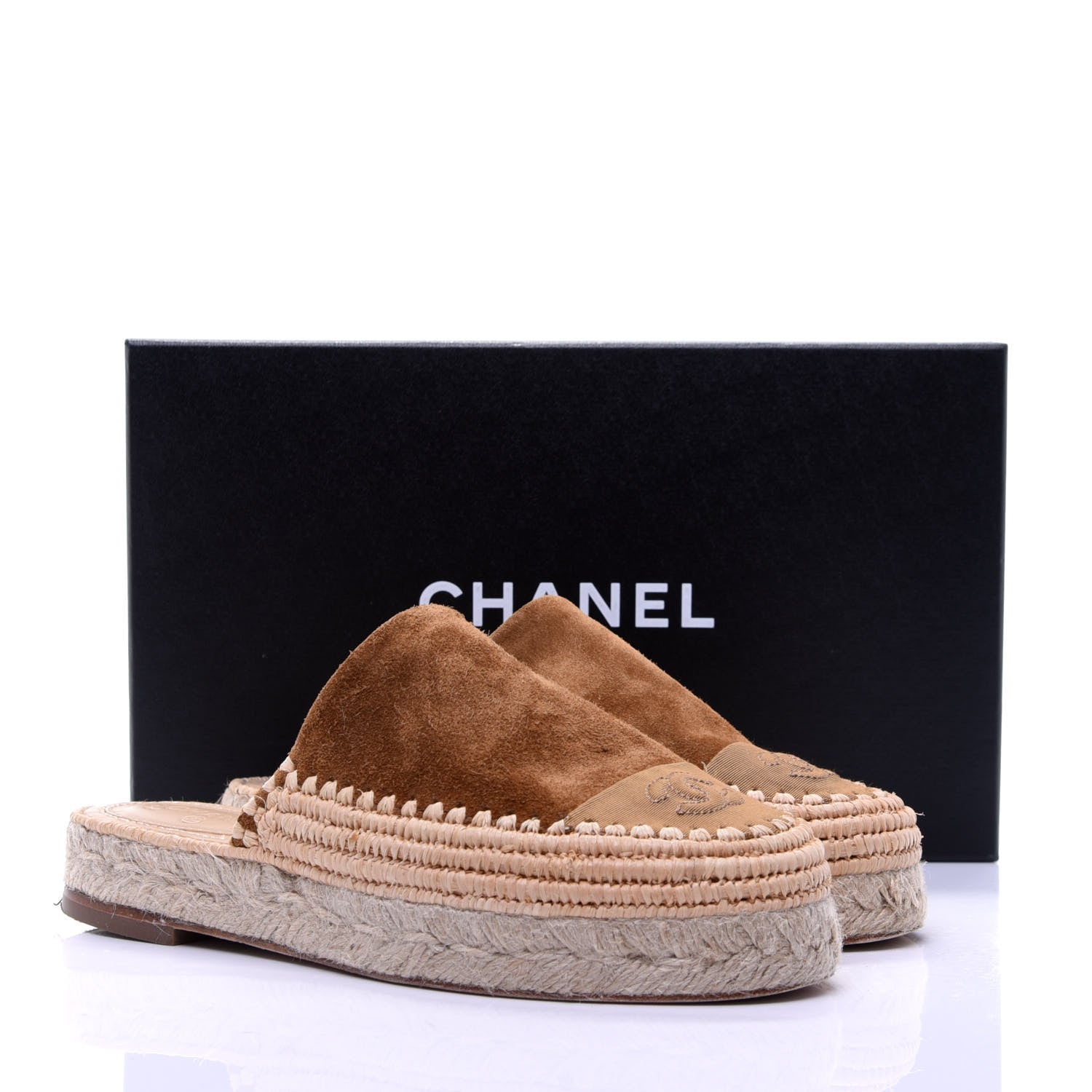 Chanel Suede Grosgrain CC Espadrille Mules 36 Dark Beige 12 of 12