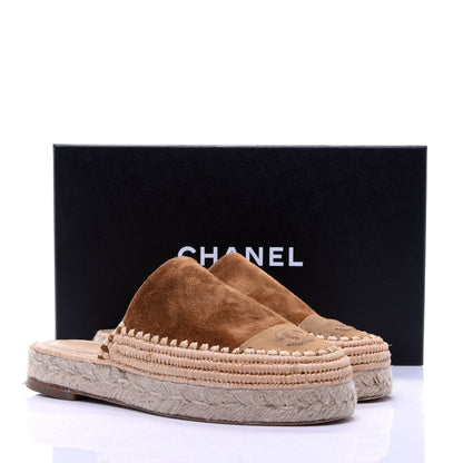 Chanel Suede Grosgrain CC Espadrille Mules 36 Dark Beige 12 of 12