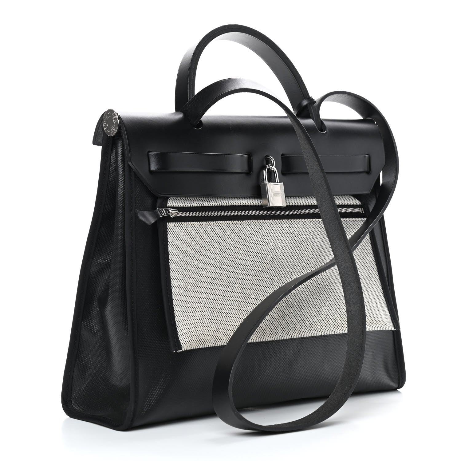 Hermes Toile H Berline Vache Hunter Herbag Zip PM 31 Black Ecru 4 of 11