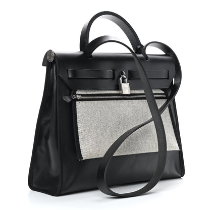 Hermes Toile H Berline Vache Hunter Herbag Zip PM 31 Black Ecru 4 of 11
