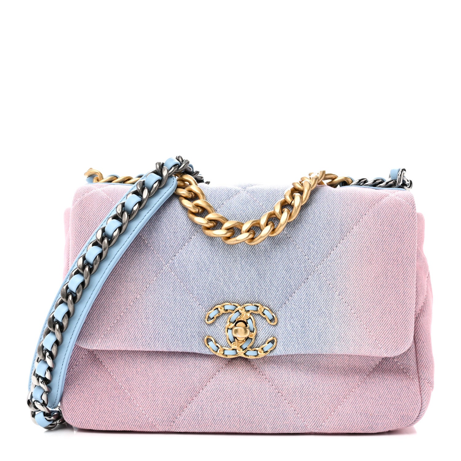 Chanel Denim Quilted Medium Chanel 19 Flap Blue Pink 1 of 11