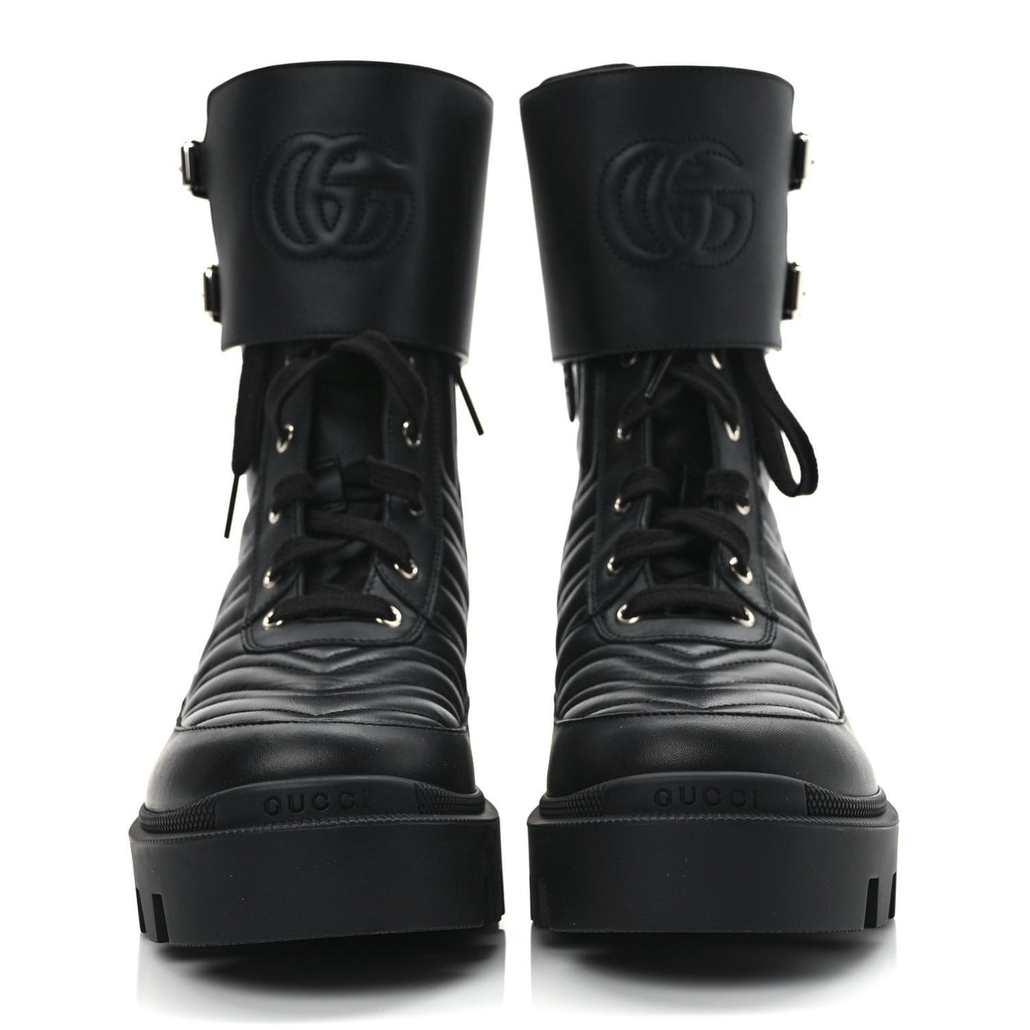 Nappa Frances GG Matelasse Platform Combat Boots 39.5 Black
