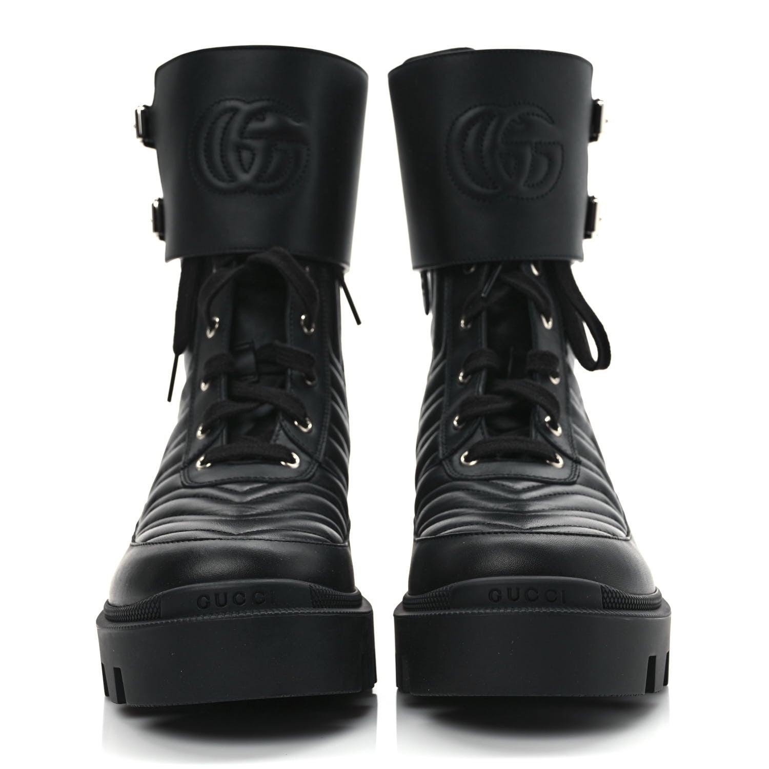 Gucci Nappa Frances GG Matelasse Platform Combat Boots 39.5 Black 2 of 8