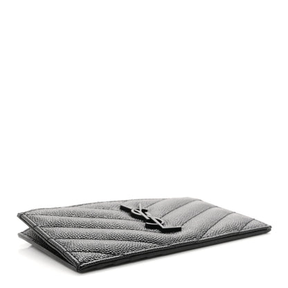 Saint Laurent Grain De Poudre Matelasse Chevron Monochrome Fragments Zippered Card Case Black 4 of 8