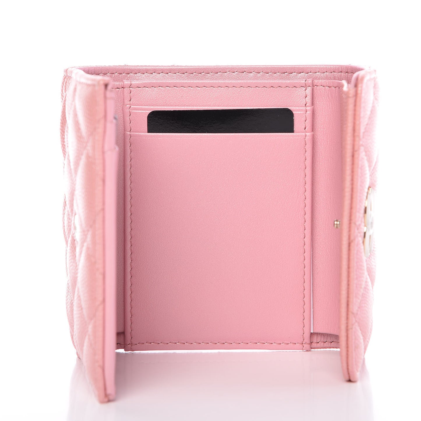 Iridescent Caviar Quilted Small Flap Wallet Rose Pink