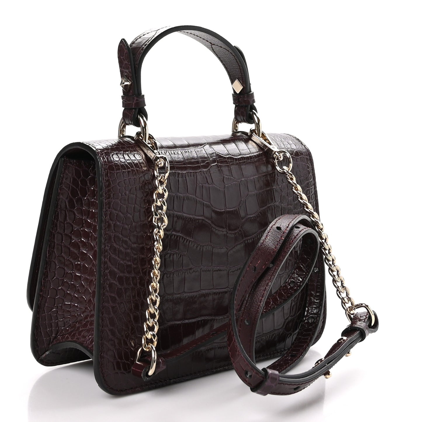 Calfskin Crocodile Embossed Medium JC Top Handle Bordeaux