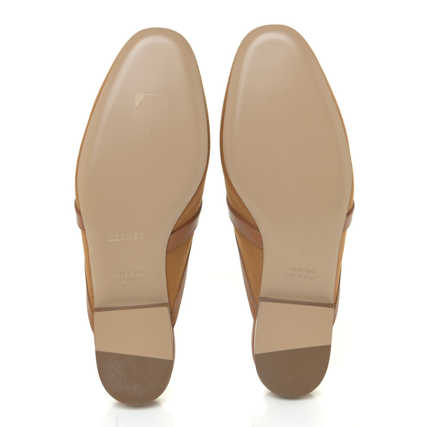 Cotton Canvas Calfskin Oz Mules 37 Naturel Beige Dore
