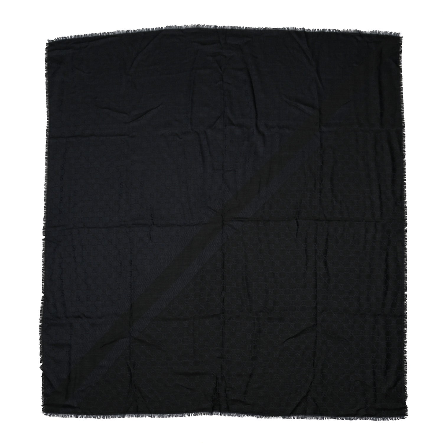 Gucci Wool Silk Monogram GGWeb Fringe Shawl Navy Black 1 of 3