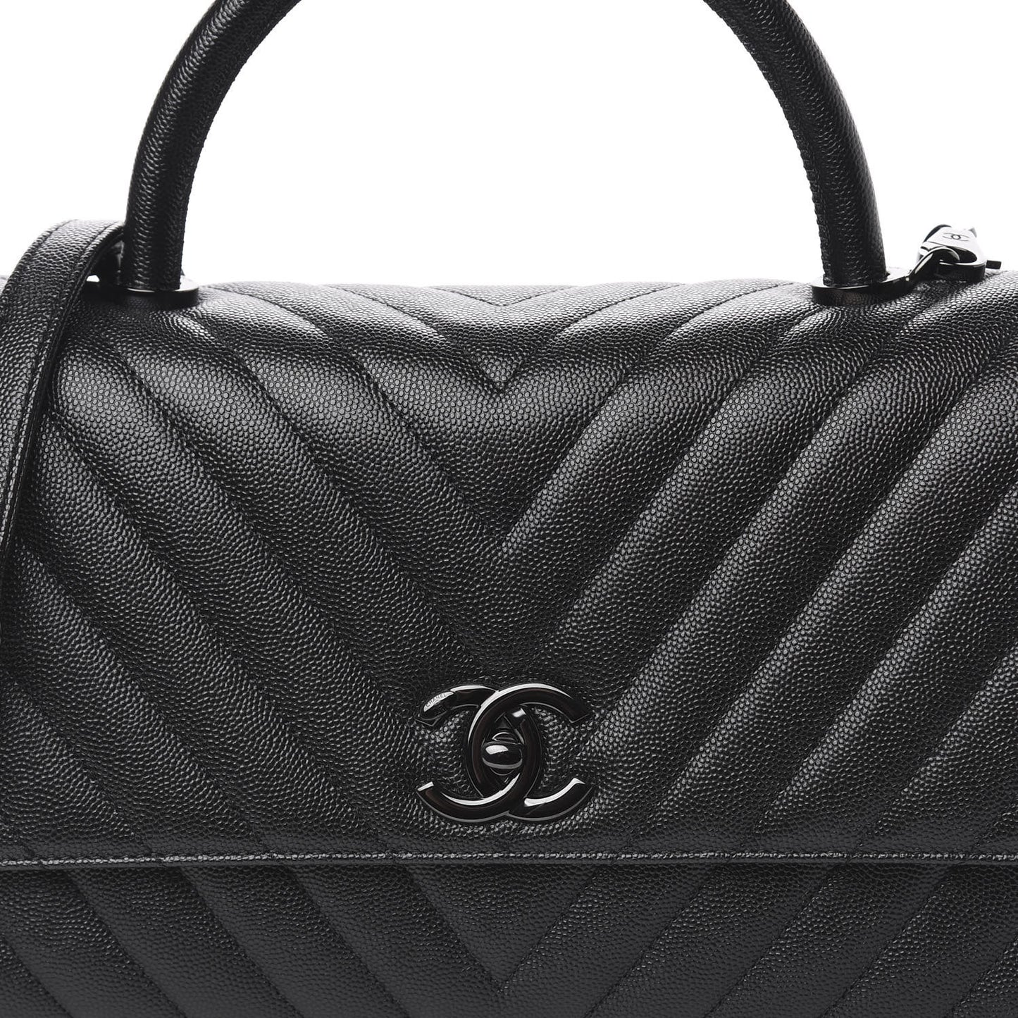 Caviar Chevron Quilted Small Coco Handle Flap So Black