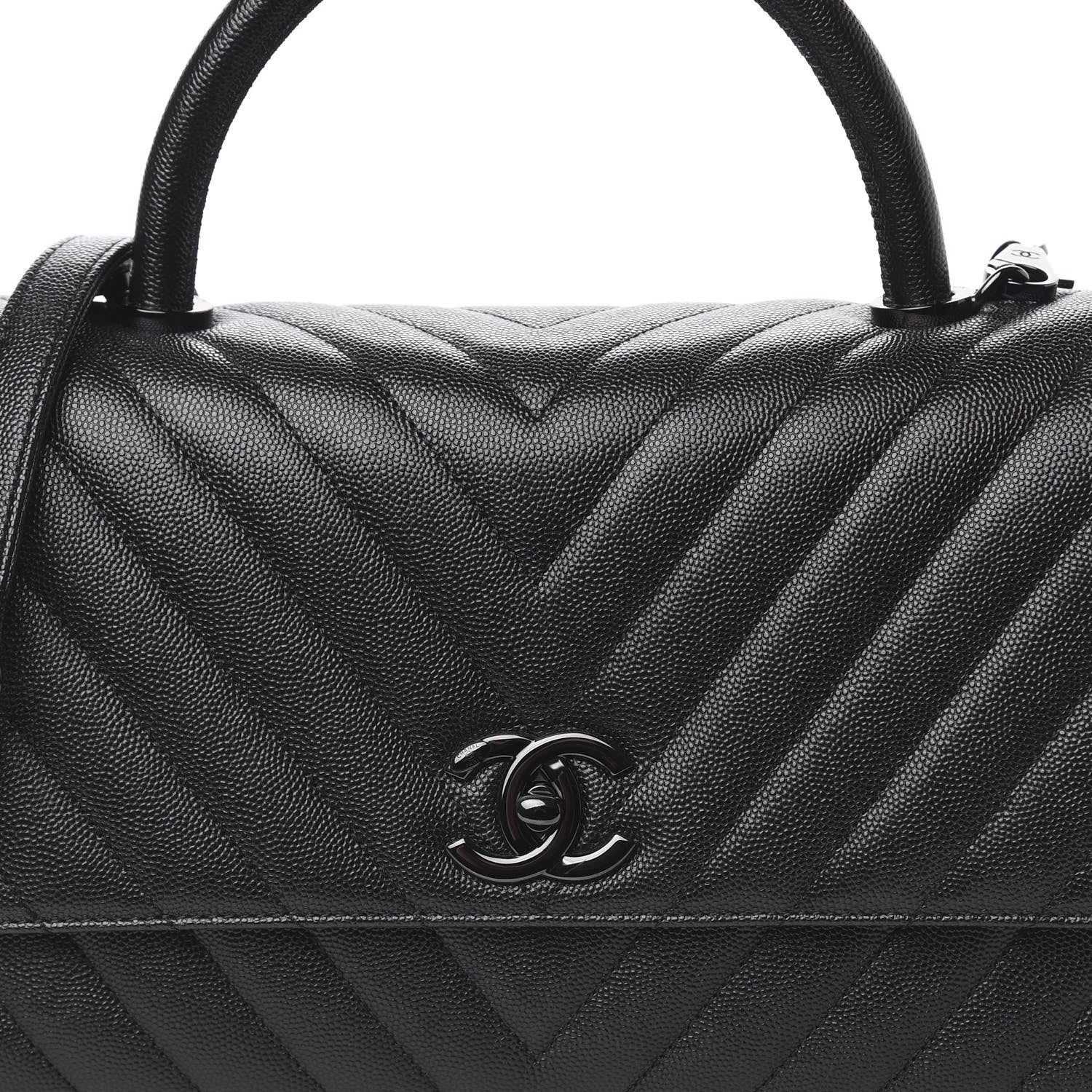 Chanel Caviar Chevron Quilted Small Coco Handle Flap So Black 11 of 12