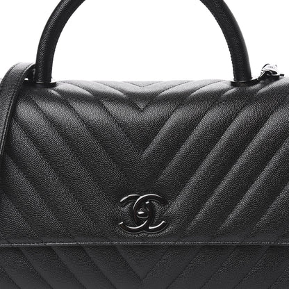 Chanel Caviar Chevron Quilted Small Coco Handle Flap So Black 11 of 12